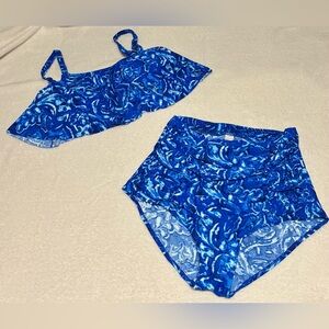 New Blue Ruffle High Waisted Soft Comfortable Tankini Size -3X